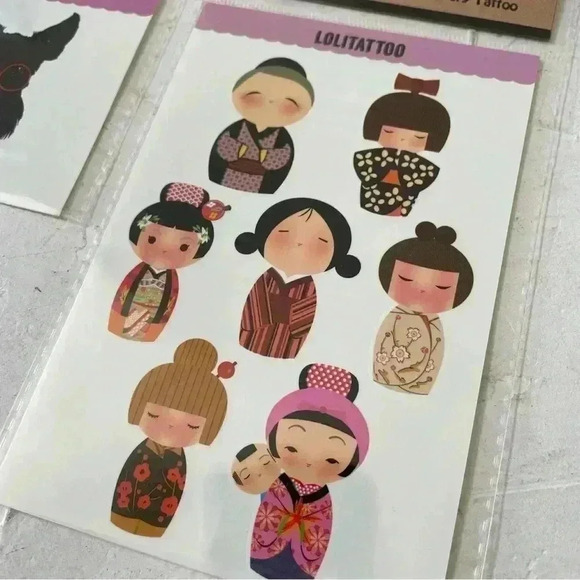 Temporary Tattoos Japanese Kokeshi Dolls and Schnauzer Dog Bundle - NEW - Picture 8 of 9